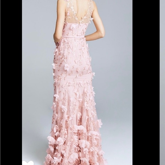 Marchesa Notte Gown with 3D Flowers -Sz 4 Blue Color - Picture 4 of 6